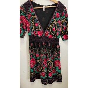 Free People Women's Size L Black Rose & Shine  Knit Dress